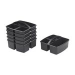 ECR4Kids 3-Compartment Storage Caddy, Small, Supply Organizer, Black, 6-Pack