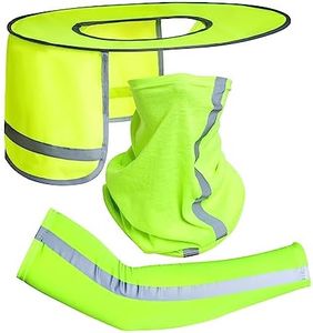 Topbuti 3 Pcs Hard Hat Sun Shade Full Brim Mesh Neck Sun Shield Bandana Face Scarf UV Sun Protection Arm Sleeves with Reflective Strap, High Visibility Sun Visor Neck Shade for Hard Hat Accessories