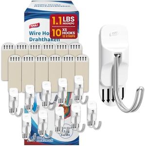 TAILI Damage Free Hanging Hooks, 10 Mini Universal Hooks and 12 Adhesive Strips, Holds up to 1.1 lbs, No Tools Damage Free for Hanging in Bathroom or Kitchen
