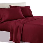 Royal Tradition Solid 550-Thread-Count, 100-Percent Cotton Twin Extra Long XL Bed Sheets Set, Burgundy