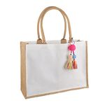 FITDON Jute Canvas Tote Bag Women, Large Jute Bag Beach Bag Foldable Waterproof Shopping Bags Handbag for Picnic Travel Shopping Beach and Everyday