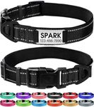 Joytale Personalized Dog Collars, Reflective Nylon Dog Collar with Engraved Name Plate, Customized for Medium Dogs, Black, M