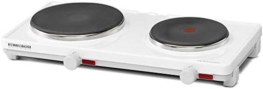 ROMMELSBACHER AK 3080 Automatic Double Cooking Plate with Enamelled Housing White Continuously Adjustable 2 Heating Plates 145 mm - 1500 Watt / 180 mm - 1500 Watt