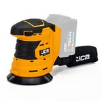 JCB 18V Cordless Orbital Sander, Bare Unit, 125mm Diameter Sanding Pad, Hook and Loop Fastening, Rubber Grip Over Mould & Dust Collector, 3 Year Warranty