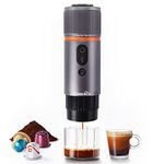 CONQUECO Portable Espresso Machine Travel: 12v Car Coffee Maker with Battery for Camping - Small Electric - 2.5 Mins Heating - 8 Cups Espresso for One Charge