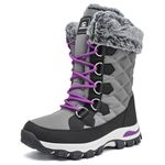 HOBIBEAR Womens Winter Boots Fashion Lace Up Snow Boots Warm Faux Fur Lined Mid-Calf Booties Cold Weather Outdoor Shoes Water Resistant GREY