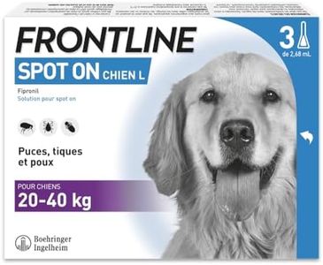 FRONTLINE Spot on Chien - Anti Puces, Anti-Tiques et Poux - Élimine Puces Pendant 8 Semaines-Tiques Pendant 4 Semaines - pour Chien 20 à 40 kg - Fabriqué en France - 3 Pipettes