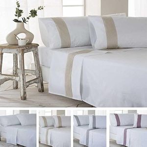 Juego de sabanas GORBEA Beige PERCAL ALGODÓN 100% 180 Hilos Color Blanco Cama de 135 x 190/200 100% PERCAL ALGODÓN