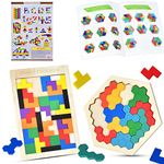 Wooden Blocks Puzzle, 2 Pack 3D Intelligence Colorful Puzzle Brain Teasers Tetris Toy Assembly & Disentanglement Puzzles Montessori Educational Gift for Kids (54 Pcs)