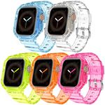 DABAOZA [5 Packs Compatible for Clear Apple Watch Band, Jelly Crystal for iWatch Series 9 8 7 6 5 4 3 2 1 Ultra 2/1 SE (Neon Series-Clear/Blue/Yellow/Orange/Pink, 45mm 44mm 42mm)