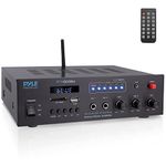 Pyle Wireless Bluetooth Karaoke Amplifier 300 W 2 Channel Digital Home Audio PA Receiver System 2 Microphone Input Control, FM Radio, USB, 12 Volt Power Option