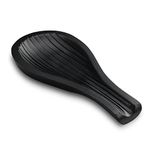 Folkulture Spoon Rest for Kitchen Counter, Spoon Holder for Stove Top or Countertop, Holder for Spatula, Spoons or Tongs, Modern Spoon Buddy for Farmhouse, Wood, 10 Inches, Black Ribbed