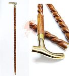 NORVILLE™ Stylish Wooden Walking Stick Handmade Wooden Cane with Victorian Brass Golden Handle for Trekking Men Women Seniors Old People Gift