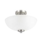 Globe Electric 63357 Hudson 2-Light Semi-Flush Mount Ceiling Light, Brushed Nickel, Chrome Accents, Frosted Glass Shade, 8.65