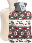 OliviaLiving Hot Water Bag Hot Water Bottle 2 Liter with Knit Cover - Great for Cramps, Pain Relief & Cozy Nights - Water Heating Pad - Feet & Bed Warmer for Adults, Nordic Reindeer for Christmas