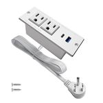 USB C Desktop Power Bar PD Fast Charge Recessed Power Strip 2 Outlets 2 USB (PD20W & QC18W, Total 20W) Plug in Extension Cord Insert Mount for Tabletop Sofa Cabinet Nightstand White