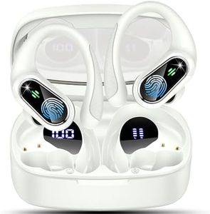 Auriculares Inalambricos Deportivos, Auriculares Bluetooth 5.3 con Cancelacion Ruido, 50H HiFi Estéreo Cascos Inalambricos Bluetooth, Pantalla LED, Tipo-C, IP7 Impermeable Auriculares Running, Blanco