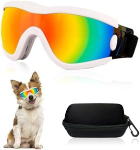 Mitubati Dog Goggles Small Breed Dog Sunglasses with Adjustable for UV Protection Eyewear Doggy Doggie Puppy Glasses Anti-Fog Wind Dust Snowproof (White Frame Red Lens)