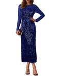 GRACE KARIN Women's Sexy Transparent Sleeve Bodycon Sequined Dresses Crew Neck Cocktail Midi Maxi Dress Royal Blue M