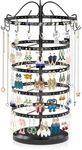 iDavosic.ly 5 Tier Earring Holder Organizer, Rotating Earring Holder Stand with 17 Hooks, Metal Adjustable Large Earring Tree Necklace Display Rack (Black)