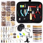 Swpeet 1490Pcs Jewelry Making Supplies Kit with Jewelry Making Tools, Jewelry Pliers, 4 Color Jewelry Wires and 38 Styles Jewelry Findings, Helping Hands Magnifier Necklace Chain Awl Tweezers Scissors