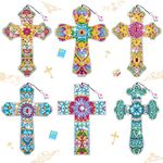 Ireer 6 Pcs Cross 5D Diamond Art Kit for Adult DIY Painting Kit Religious Crystal Cross Diamond Bookmarks for Reading Lover Home Office School Project Read DIY Crafts Gifts, 6 Styles