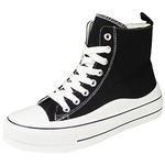 LoudLook Ladies Canvas Trainers High Top Platform Lace Up Running & Jogging Comfy Casual Summer Shoes Sizes Black 4