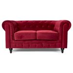 Bravich Velvet Chesterfield Sofa - Wine Red. 2 Seater Settee, Soft Plush Fabric Couch. Living Room Furniture, Easy Clean. 2 Seater- 160cm x 90cm x 78cm