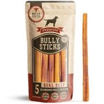 Bully Bunches Premium 12 Inch Standard Odour-Free Bully Sticks for Medium Dogs - Long Lasting Chews for Oral Care - All Natural & Single Ingredient, 100% Beef Dog Treat, Rawhide Free (5 Pk)