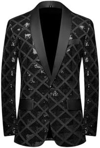 CARFFIV Men Sequin Shiny Stereoscopic Pattern Prom Suit Jacket One Button and Blazers Tuxedo for Wedding Banquet,Black,XS