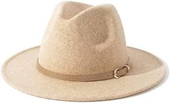 Lisianthus Women Wool Wide Brim Belt Buckle Fedora Hat Q Beige Belt-Beige