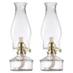 DNRVK 2 Pieces Large Oil Lamps for Indoor Use Vintage Glass Classic Kerosene Lamp Rustic Clear Kerosene Hurricane Lantern Home Decor Oil Lantern for Tabletop Decor Emergency Lighting