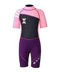 Gogokids Neoprene Wetsuit for Kids 2.5mm, Shorty Suit for Boys Girls, Thermal Swimsuit UV Protection Keep Warm Back Zipper One Piece Diving Suit for Swimming Diving Surfing Snorkeling, Pink, S