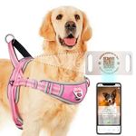 ADVENTUREMORE No Pull Dog Harness for Large Dogs with QR Code Dog Tag,Adjustable Reflective Breathable Dog Vest Harness with Easy Control Front Clip Handle for Training Walking L Pink