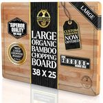 Deer & Oak - Large Cutting Board 38 x 25 x 2cm, Pre-Oiled Wooden Bamboo Chopping Board for Carving Meat, Fish, Vegetables, Fruits, Cheese, Bread