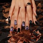 DANNI & TONI Halloween Nail Art Stickers Semi Cured Gel Nail Strips Dark Purple Cat Eye (Galactic Glimmer) Black Sparkle Gel Nail Stickers Ghost Eyes Nail Wraps Gel 28 Stickers