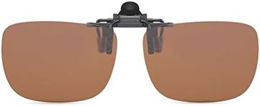 CAXMAN Polarized Clip On Sunglasses Over Prescription Glasses for Men Women UV Protection Flip Up Brown Lens Large