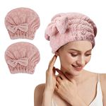 Songaa Microfiber Hair Drying Towel, 2 Pack Hair Towel Wrap for Women, Quick Dry Hair Turban for Wet Hair (Pink & Pink)