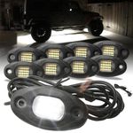 SUNPIE 8 Pods White Rock Lights 24 LEDs Aluminium Metal UnderGlow Light with 32.8Ft Extension Wires, IP67 Waterproof Fender Lighting for Trailer Off Road Trucks Sedans SUV ATV UTV Motorcycles Boats