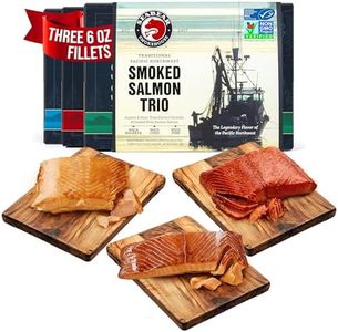 SeaBear Smoked Salmon Trio 18oz (3 x 6oz) Fillets Gift Box – Wild Alaska Sockeye, Wild Pink & Coho Fillets, Shelf Stable, Ready to Eat, 18 Ounce (3 x 6 Ounce) Filets