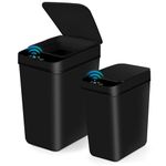 2 Pack Touchless Garbage Cans, 4.7 & 3 Gallon Motion Sensor Smart Trash Can with Lid, Slim Plastic Compost Bin for Kitchen Bathroom Bedroom Office Dorm Rv Indoor, Black