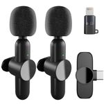 2 Pack Wireless Microphone for iPhone Android Laptop, Mini Lavalier Microphone Plug-Play, Auto Sync and Noise Reduction, Clip On Lapel Mic for Video Recording, YouTube, TikTok, Live Streaming, Vlog