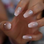 CoolNail Holo Glitter Pink Nude French Ballerina Coffin False Nails Gradient Natural Press on Nails Tips Daily Office Finger Wear