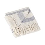 DII Rustic Farmhouse Cotton Cabana Striped Blanket Throw with Fringe for Chair, Couch, Picnic, Camping, Beach, Everyday Use, 50 x 60 - Cabana Striped French Blue