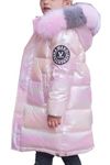 WIEAYUMEI Kids Girl Down Coat Toddler Hooded Jacket Puffer Outerwear Shiny Warm Snowsuit Children Teenage Parka Coats with Faux Fur Collar Pink 4-5 Years