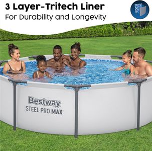 Bestway Steel Pro Round Swimming Pool, 10ft – Filter Pump, Grey Multicolour