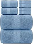 White Classic Luxury Light Blue Bath Towel Set - Combed Cotton Hotel Quality Absorbent 8 Piece Towels | 2 Bath Towels | 2 Hand Towels | 4 Washcloths [Worth $72.95] 8 Pack | Light Blue