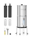 Purewell 5,7L Gravity Water Filter System – Stainless Steel Countertop Design with 4 Filters, Glass Water Level Window – Reduces Fluoride, Chlorine – for Home, Camping & Emergency Survival