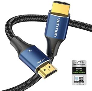 VENTION 8K HDMI Cable 2.1 16FT 48Gbps, Ultra High Speed Braided HDMI Cord 4K@120Hz 8K@60Hz eARC HDR 10 HDCP 2.2&2.3 Compatible with Monitor Xbox PS4/5 HDTV Blu-ray