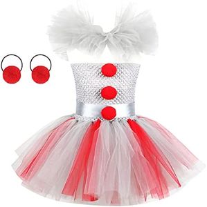 Pennywise Disfraz para niños pequeños, niñas, terror, payaso, asesino, disfraz, tutú, vestido de tul con diadema, disfraz para Halloween, Navidad, carnaval, fiesta de cumpleaños, cosplay, rojo, corto,